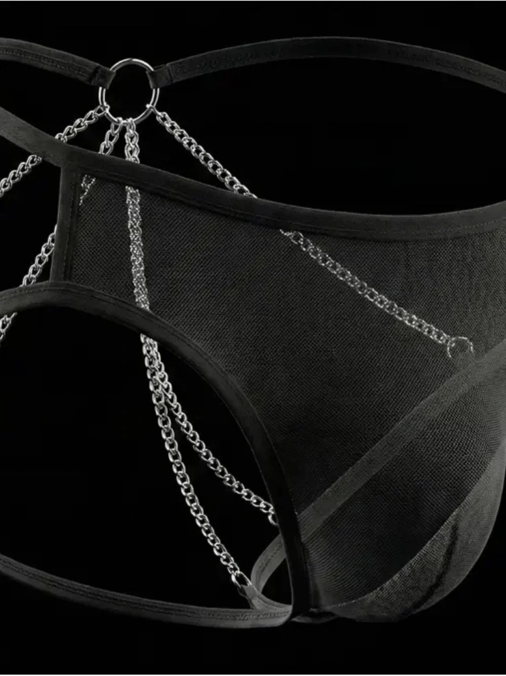 Men's Sheer Mesh Chain Thong Low Rise T-Back Underwear Medium